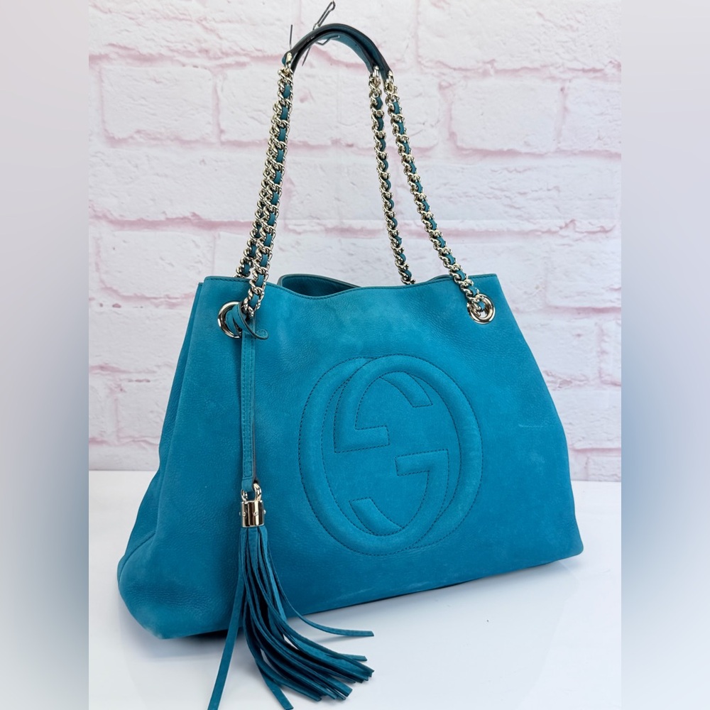 Gucci Soho Chain Medium Blue Nubuck Leather Bag